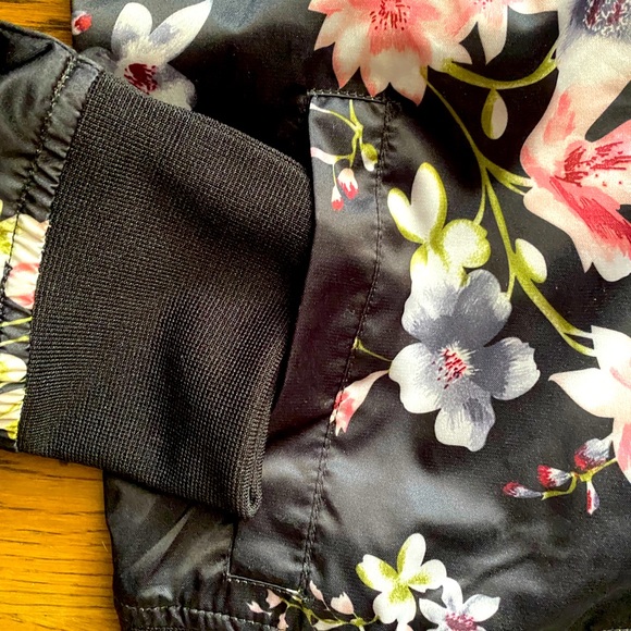Black Athleisure Track Jacket with Pink Flowers - Picture 5 of 5